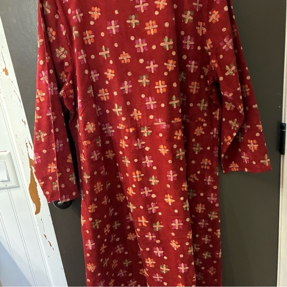 Gudrun Sjoden Red Patterned Button-Front Tunic Dr… - image 2